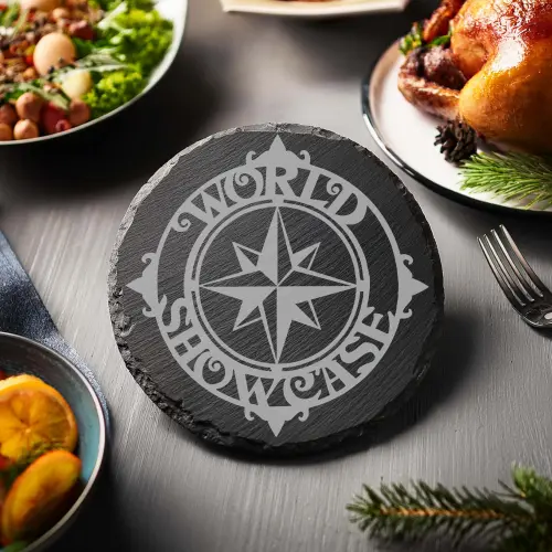 World Showcase Logo from EPCOT Chiseled Slate Coasters