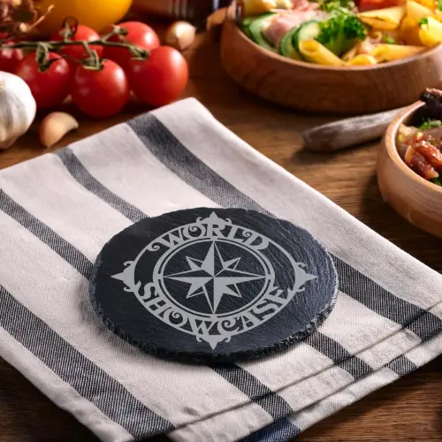 World Showcase Logo from EPCOT Chiseled Slate Coasters