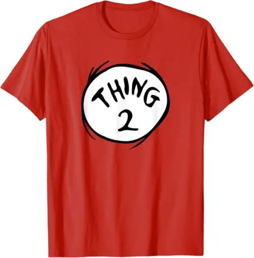 Dr. Seuss Thing 2 Emblem T-Shirt Official Dr. Seuss Merchandise featuring the iconic Thing 2 logo and perfect for fans of Dr. Seuss’s The Cat in the Hat and the whimsical world of Seussville. High-quality, breathable fabric for all-day wear and a must-have for Dr. Seuss lovers, kids, and adults alike. Lightweight, Classic fit, Double-needle sleeve and bottom hem