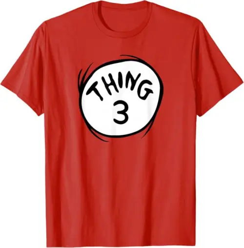 Dr. Seuss Thing 3 Emblem T-Shirt Official Dr. Seuss Merchandise featuring the iconic Thing 2 logo and perfect for fans of Dr. Seuss’s The Cat in the Hat and the whimsical world of Seussville. High-quality, breathable fabric for all-day wear and a must-have for Dr. Seuss lovers, kids, and adults alike. Lightweight, Classic fit, Double-needle sleeve and bottom hem