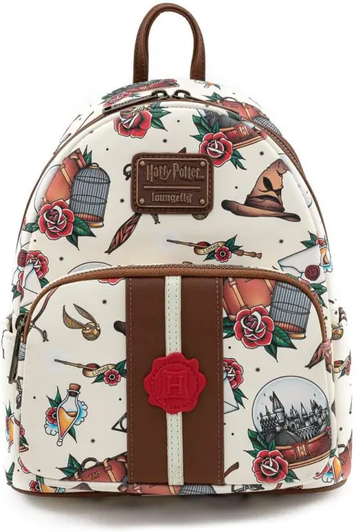 Loungefly Harry Potter Tattoo Art Cream Color Womens Double Strap Shoulder Bag Purse