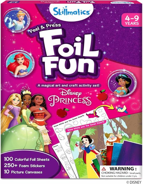 Skillmatics Foil Fun - Disney Princess, Mess-Free Art & Craft Kits for Kids, DIY Creative Activity, Travel Toys, Easter Gifts for Fans of Moana, Cinderella, Ariel, Jasmine, Ages 4, 5, 6, 7, 8, 9