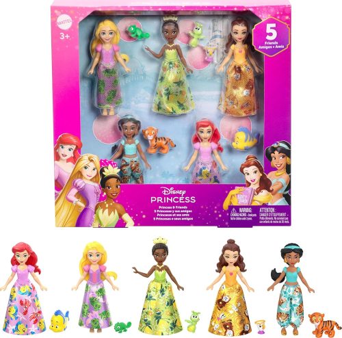 Mattel Disney Princess & Friends Set with 5 Posable Small Dolls in Removable Skirts or Pants & 5 Friend Figures
