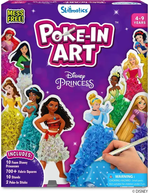 Skillmatics Poke-in Art - Disney Princesses, Mess-Free Fun for Kids, DIY Wood Craft Kits, Creative Easter Gift for Girls Ages 4, 5, 6, 7, 8, 9, Includes Cinderella, Ariel, Moana, Rapunzel & More